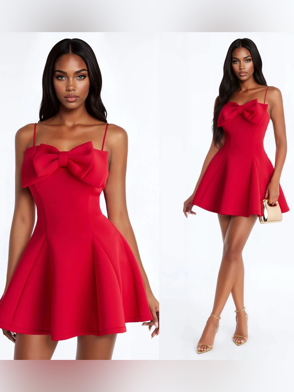 Red Bow-Accent Fit & Flare Dress